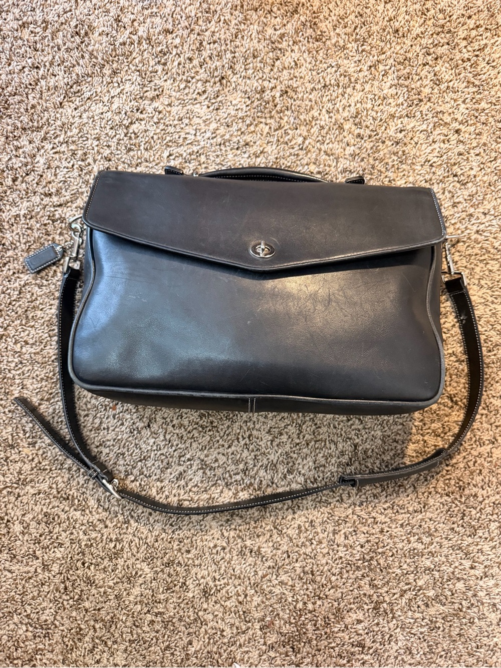 Coach Black Leather Briefcase Messenger with Turnlock